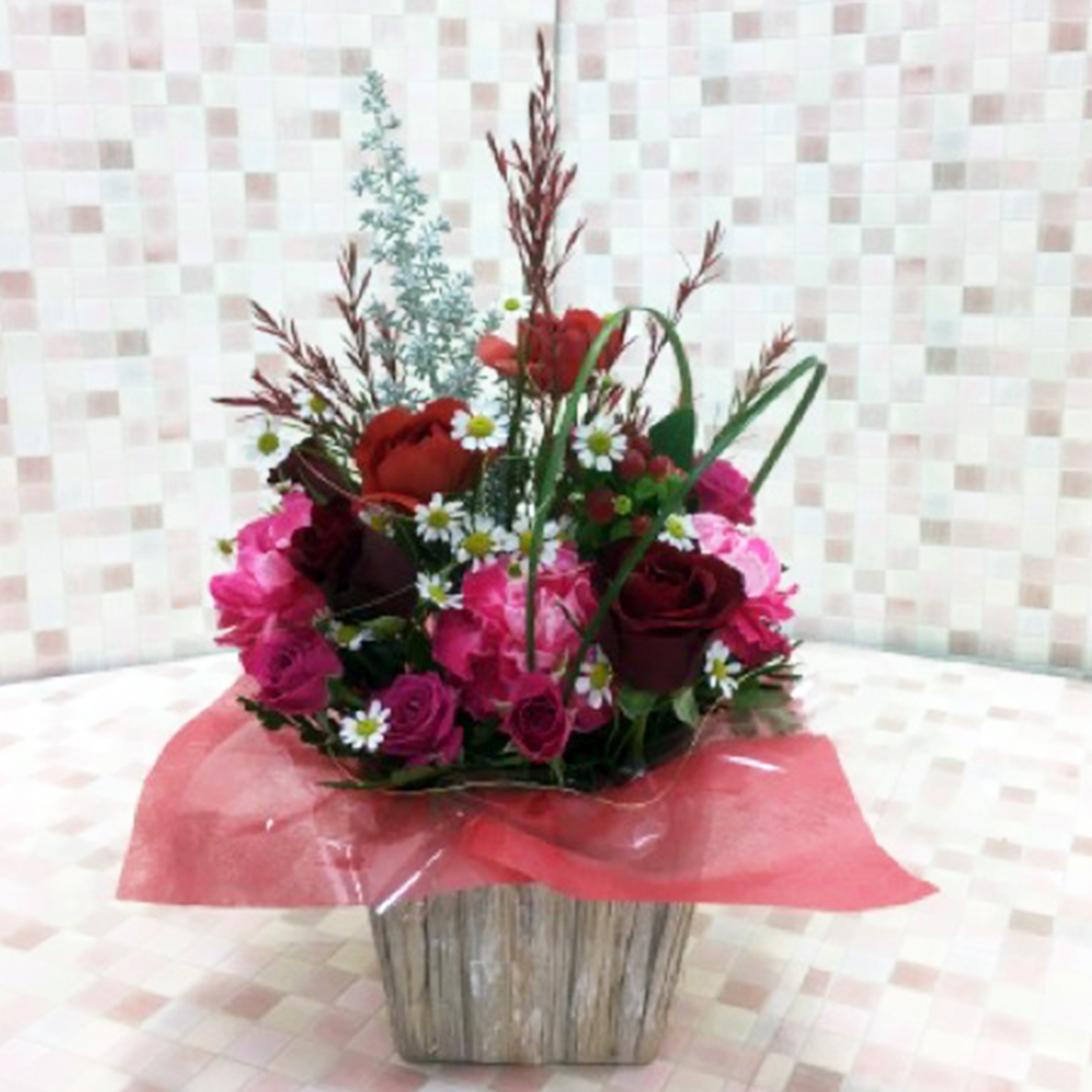 赤系 バラと小花のアレンジメント(H30)