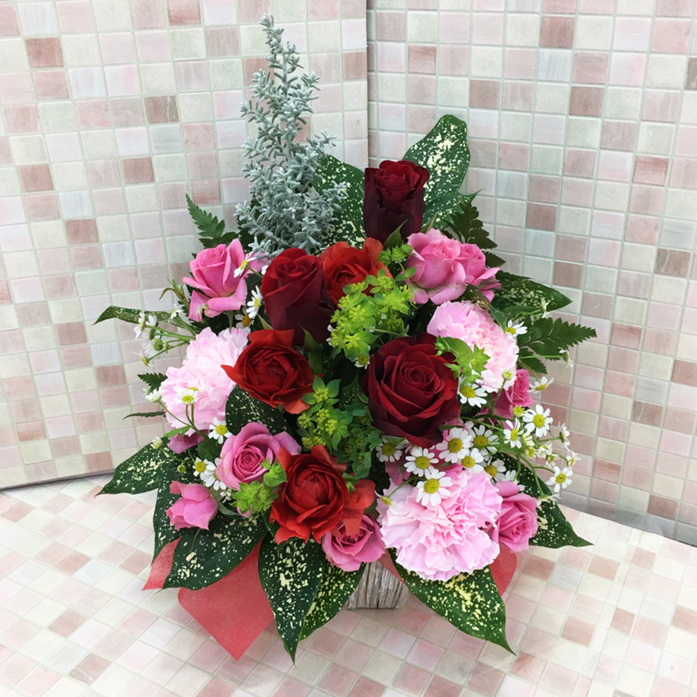 レッド×ピンク系　ミディアムアレンジメント(H35)