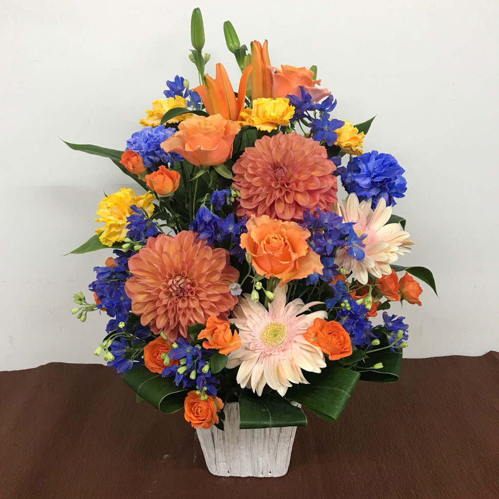 青とオレンジのアレンジメント（M）