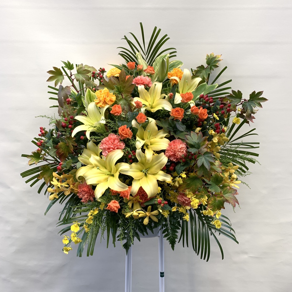 イエロー×オレンジ　スタンド花1段（H180)