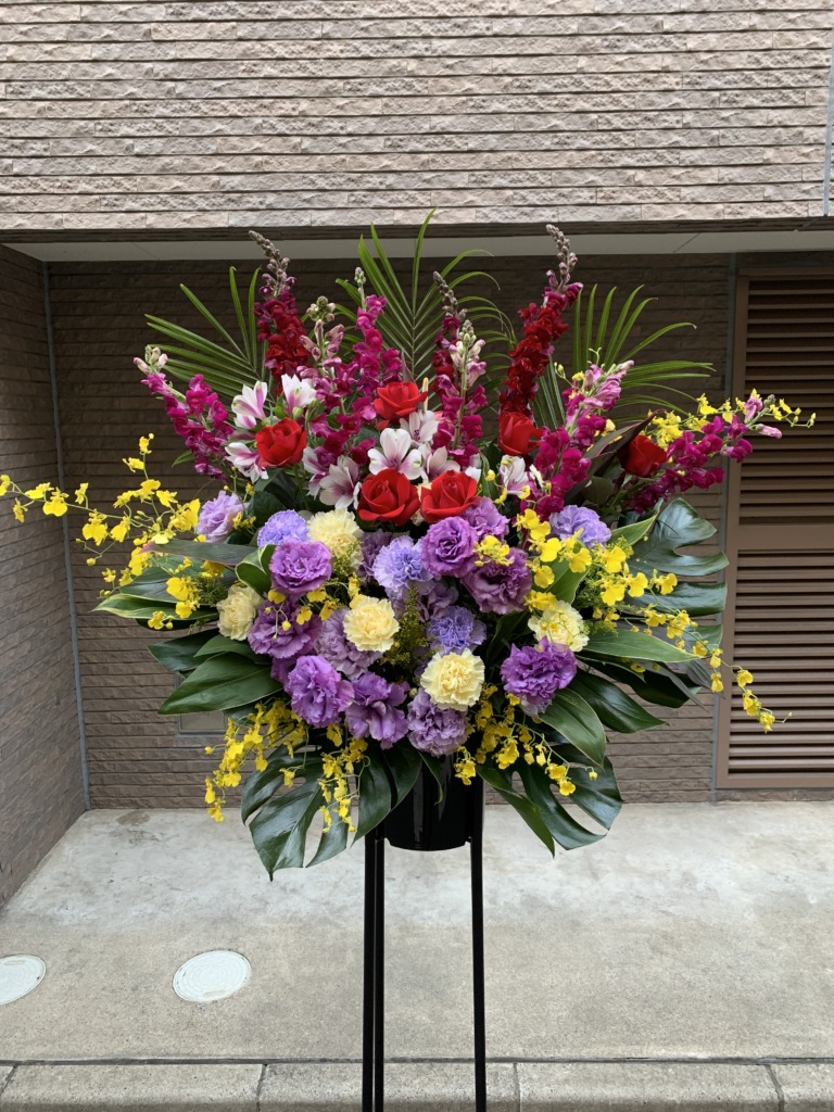 【春限定】カラフルMIX 黒パイプ1段 スタンド花(H180)