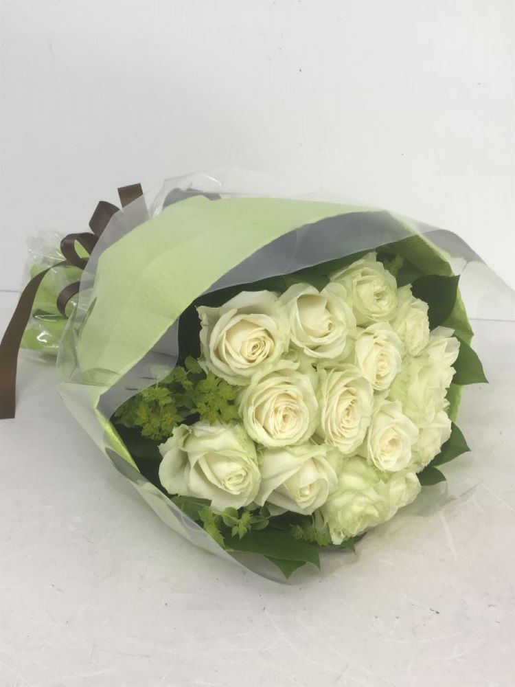 白バラの花束（ラウンドタイプ） Lサイズ (H60)