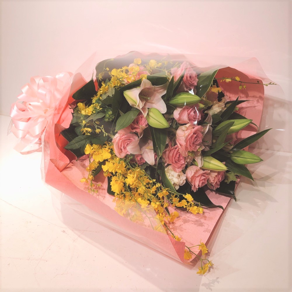 バラとユリ（ピンク）花束 (H60)