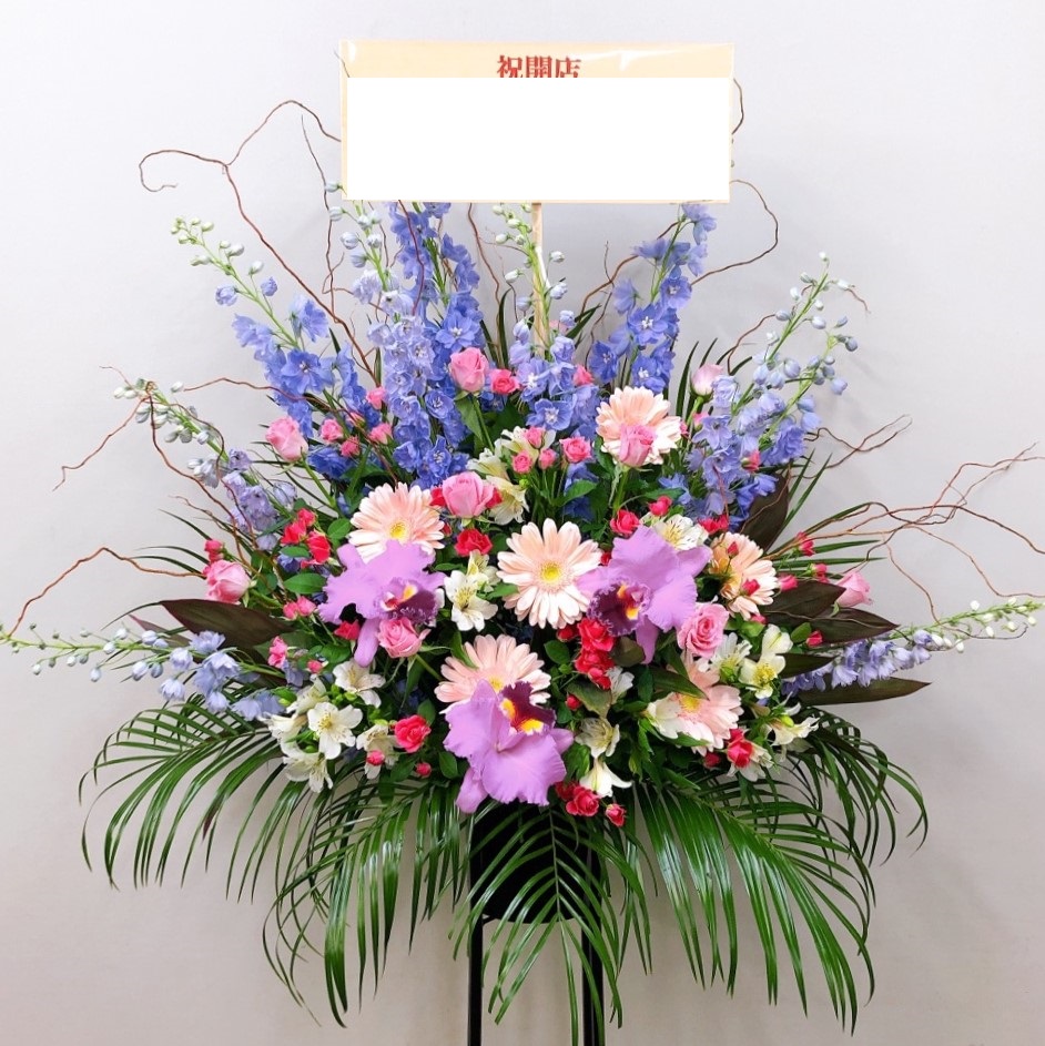 デルフィニウムとカトレア　スタンド花 黒パイプ1段 (H195)