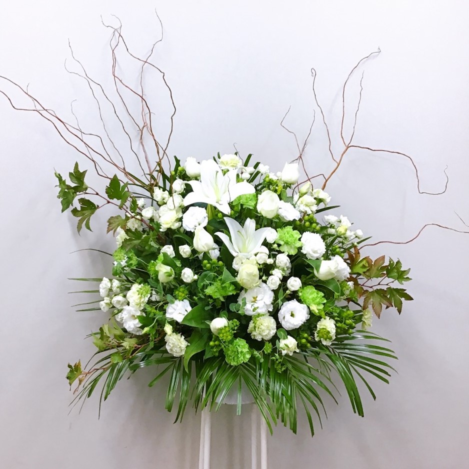 白と黄緑 スタンド花白パイプ1段 (H180)