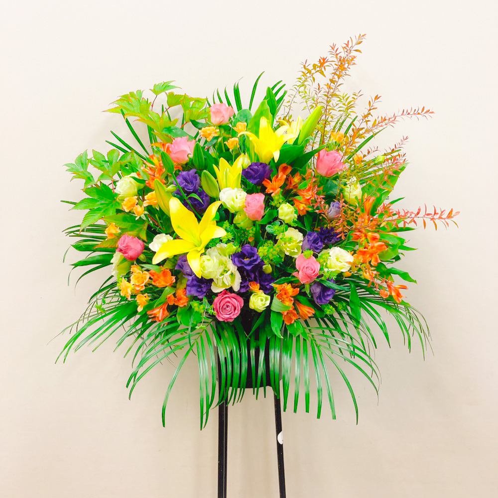 【東京エリア限定】カラフルMIX黒パイプスタンド花１段（H180）【配送無料】