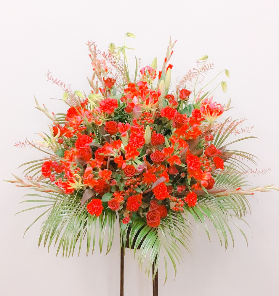 【東京エリア限定】たっぷりの赤の黒パイプスタンド花１段 （H180）【送料込み】